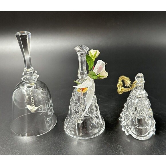 Lot of 3 Glass and Crystal Bells Mikasa Christmas Tree Bell Happy 5th Bell - Picture 3 of 16